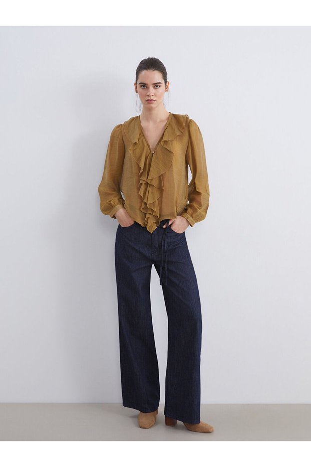 New Season Wideleg Women's Jean Pants with Belted Waist