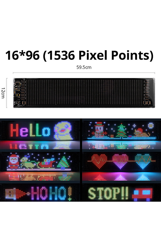 شاشات عرض LED ذكية بتقنية البلوتوث مقاس 12 × 60 سم، 16 × 96 مصباح LED، وحدة LED RGB، مصفوفة لافتات، لوحة LED بكسل - 1