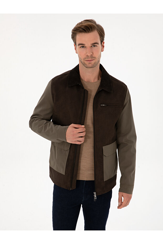 Brown Faux Leather Coat 50308727-Vr029