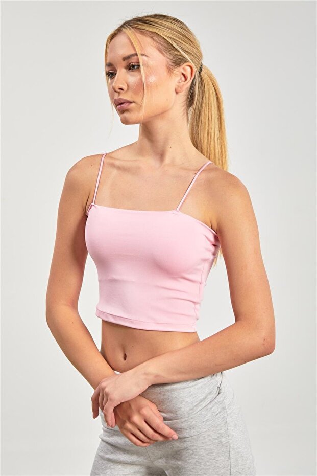 Women's Strap Tank Top with Chest Pads - Pink