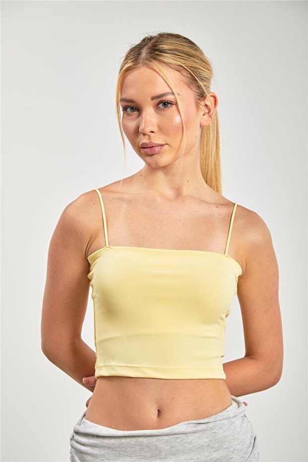 Women's Strap Tank Top with Chest Pads - Yellow