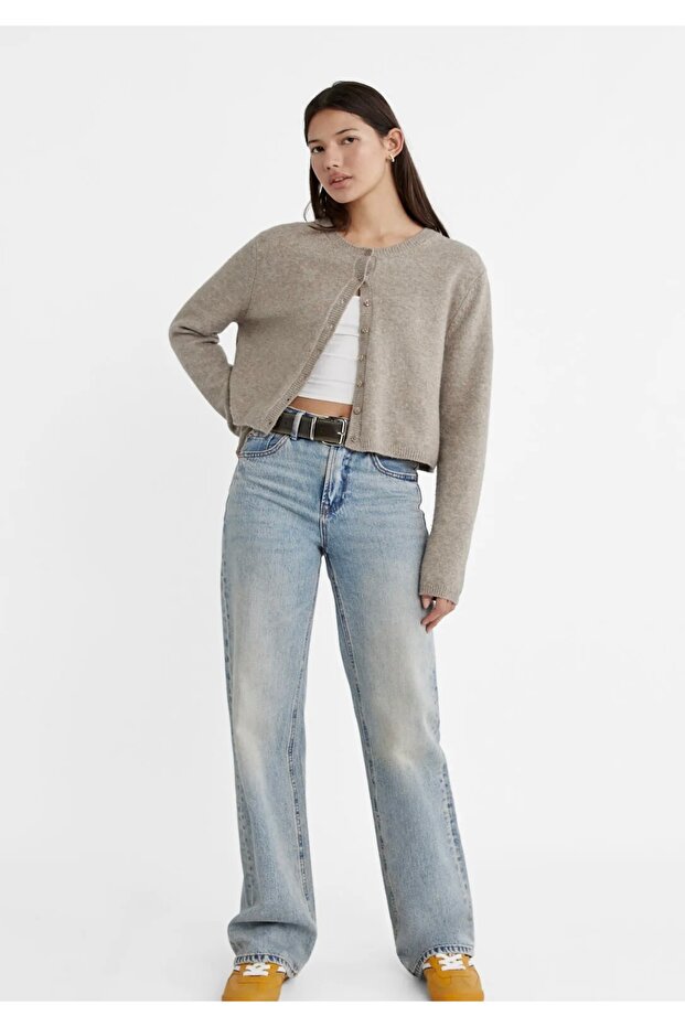 Basic Düğmeli Vizon Kadın Triko Hırka - 3