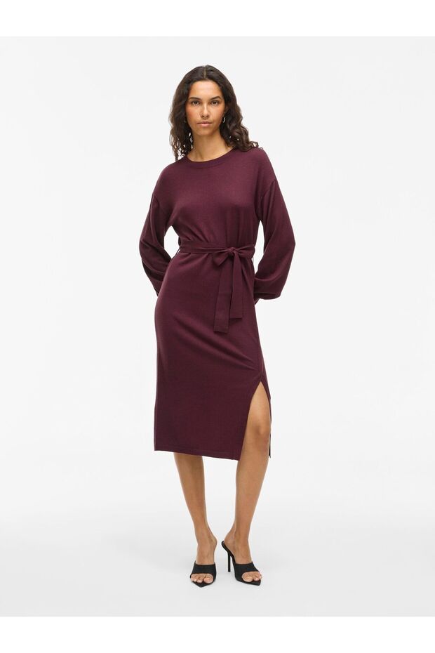 Strickkleid Gürtel Midi - 5