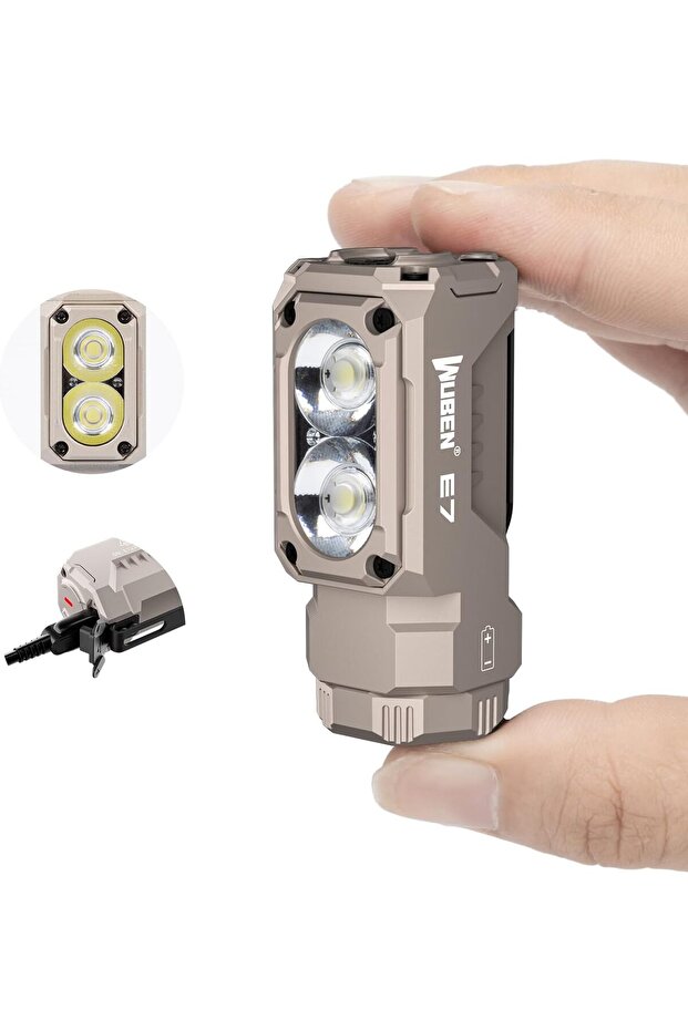 E7 1800 Lumen Rechargeable Mini Flashlight with Magnet - 6 Modes, Type-C, IP68, Khaki