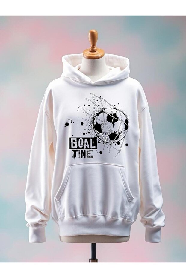 Printed Cotton 3 Thread Oversized White Sweatshirt