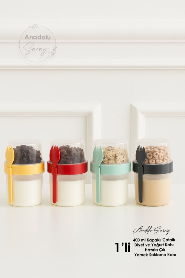 400 ml Diet and Yogurt Container with Lid and Fork – Prepare & Go Meal Storage Container - 1