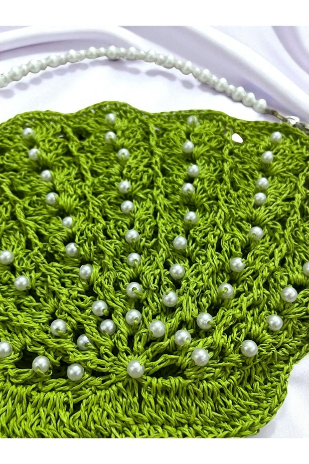 İncili Midye Form El Örgüsü Çanta – Yeşil Zarafet - 4