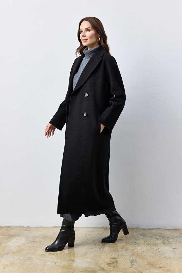 Oversize Uzun Siyah Kaban - 3