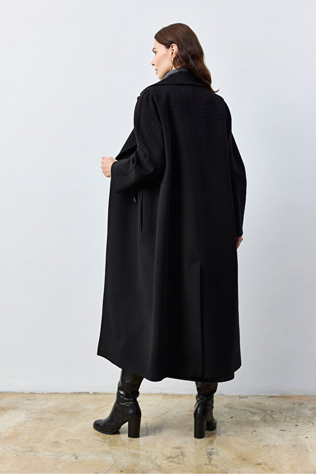 Oversize Uzun Siyah Kaban - 4