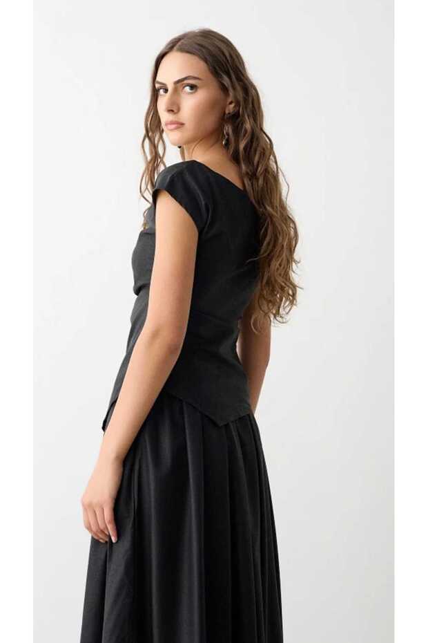 Deri görünümlü bluz - 2