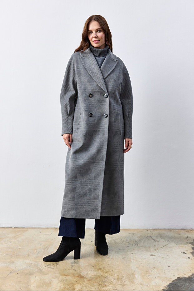 Oversize Uzun Gri Kaban - 2