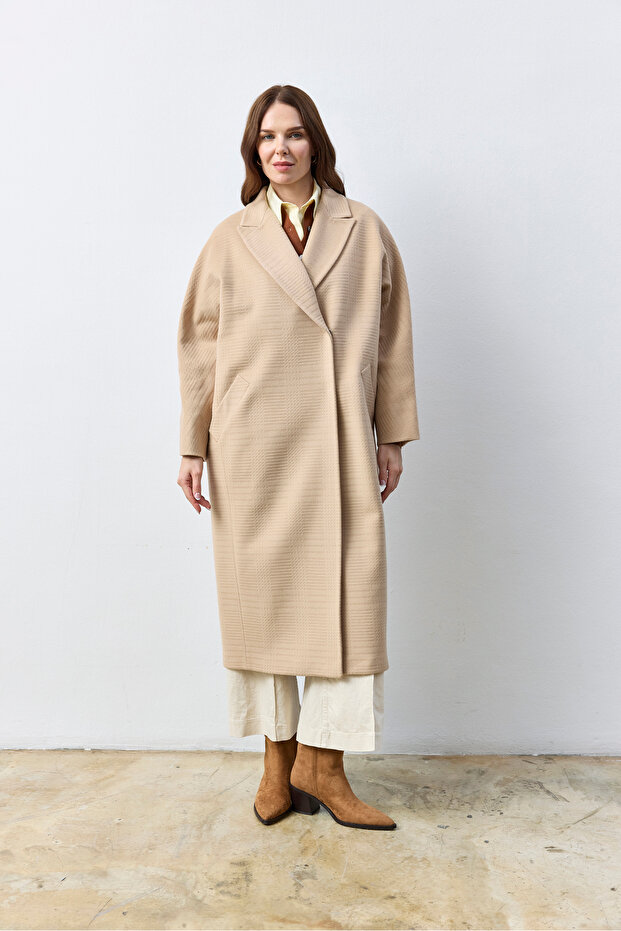 Oversize Açık Camel Kaban - 6