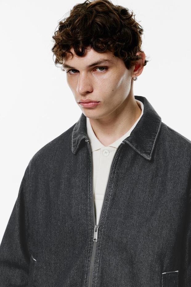 Fermuarlı Denim Ceket - 4