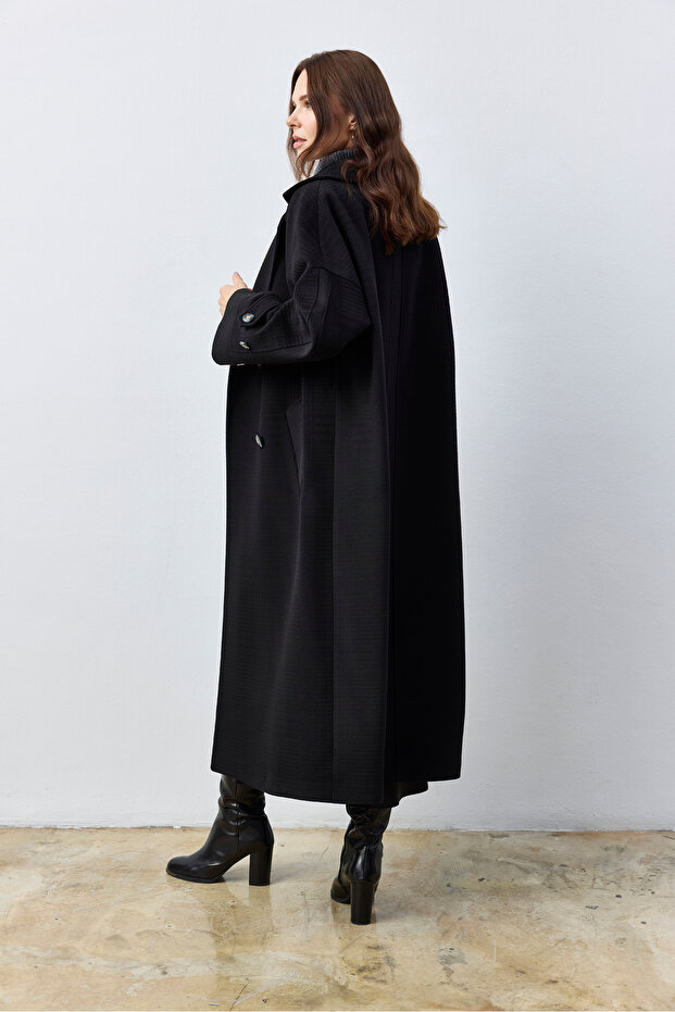 Uzun Oversize Siyah Kaban - 4