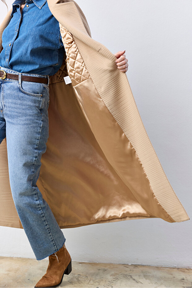 Uzun Oversize Açık Camel Kaban - 7