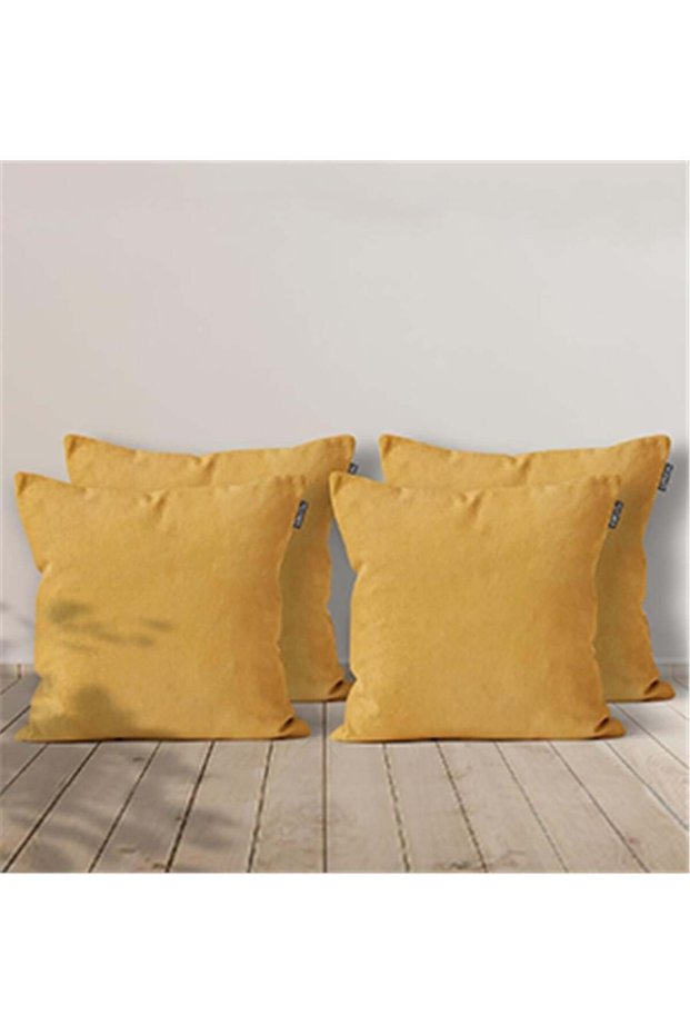 4-Piece Velvet Textured Throw Pillow Cover Yellow