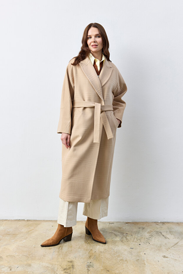 Oversize Açık Camel Kaban - 1