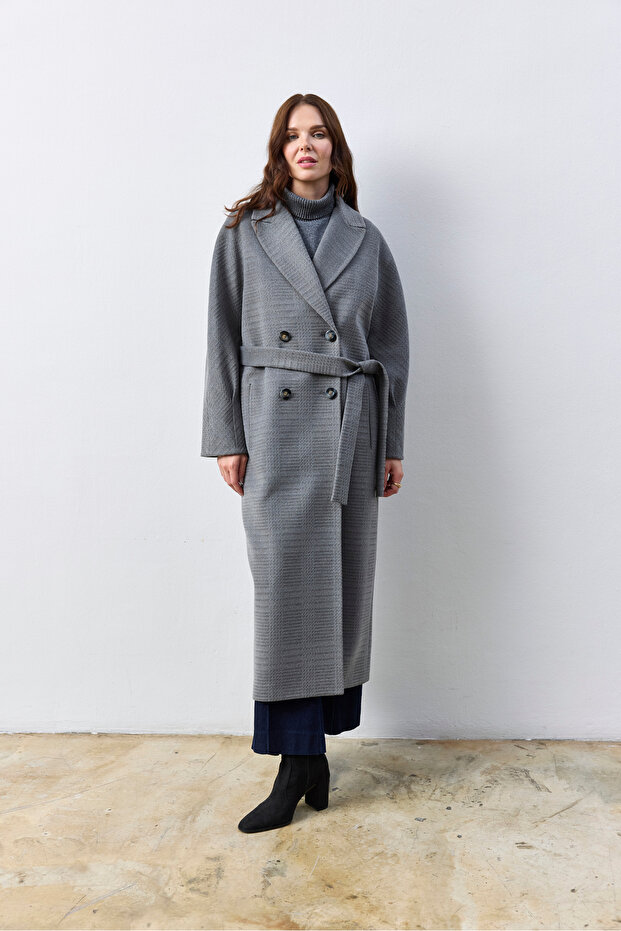 Oversize Uzun Gri Kaban - 1