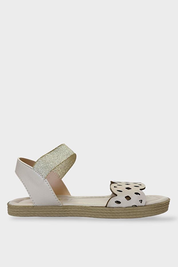 Women's Single Strap Rubber Detailed Laser Cut Summer Sandals Cream