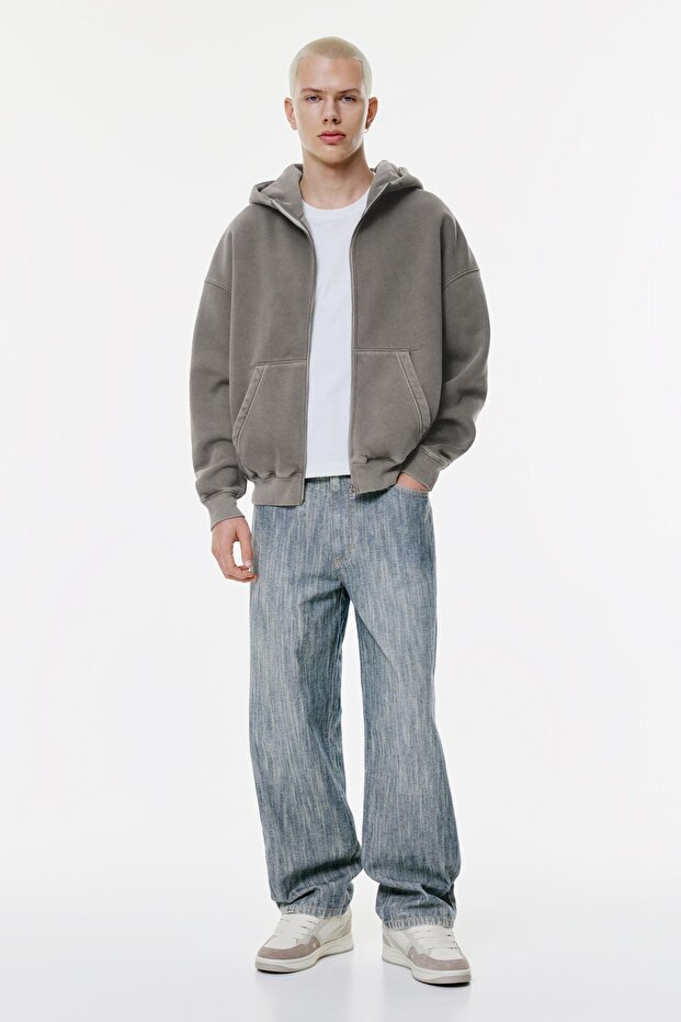 Fermuarlı yıkanmış boxy sweatshirt - 2