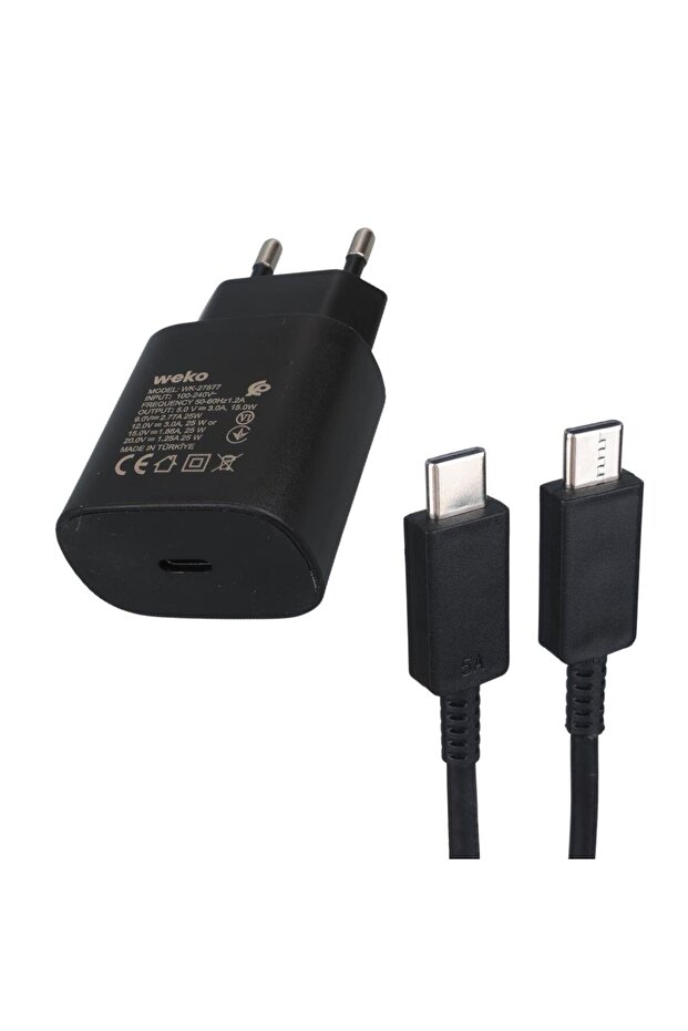 Weko WK-27877 Note10 Siyah 25 Watt Şarj Başlık Adaptörü + Type-C To Type-C Kablo - 3
