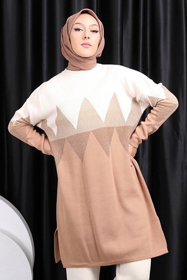 Zigzag Patterned Glitter Tunic - 1