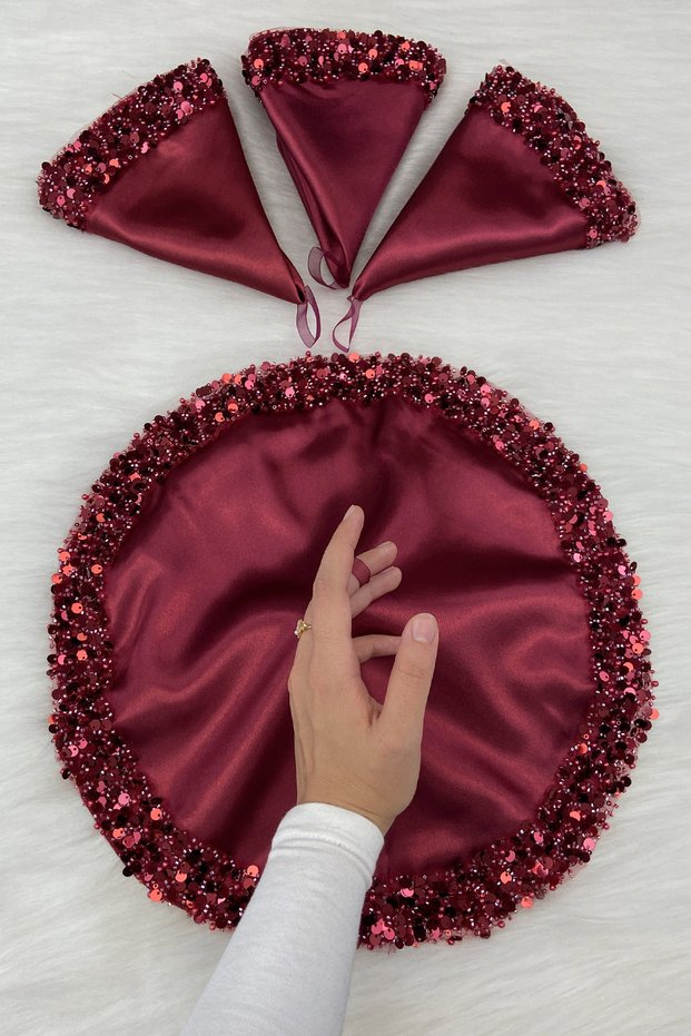 Burgundy Bride and Groom Handkerchief, Sparkling Sequin Detailed Wedding Ceremony Bridesmaid Promise Engagement Henna Circumcision Handkerchief