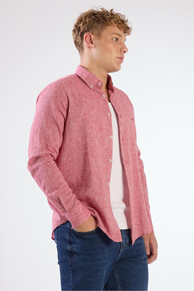 Men's Regular Fit Long Sleeve Red Shirt