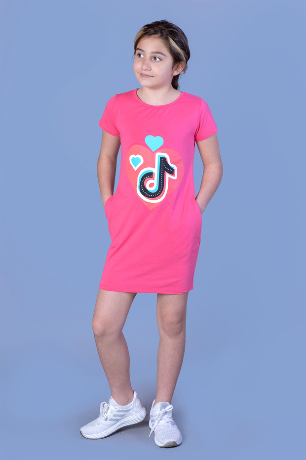Girl's Tiktok Printed Dress with Two Side Pockets