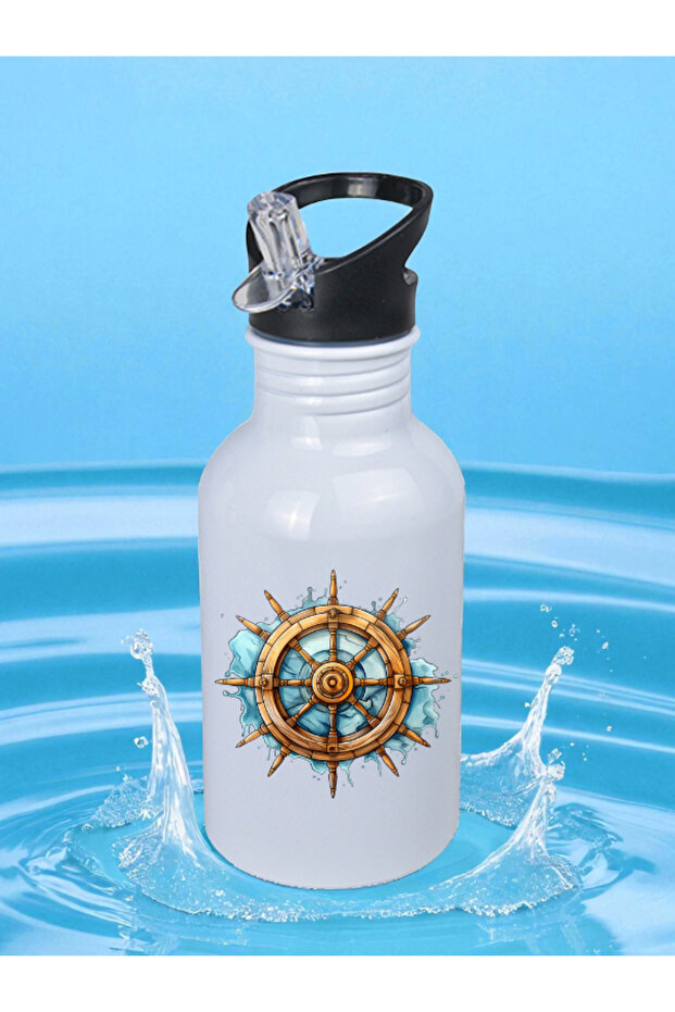 Rudder Themed Flask Water Bottle 600 ml - Children's Water Bottle, Children's Water Flask