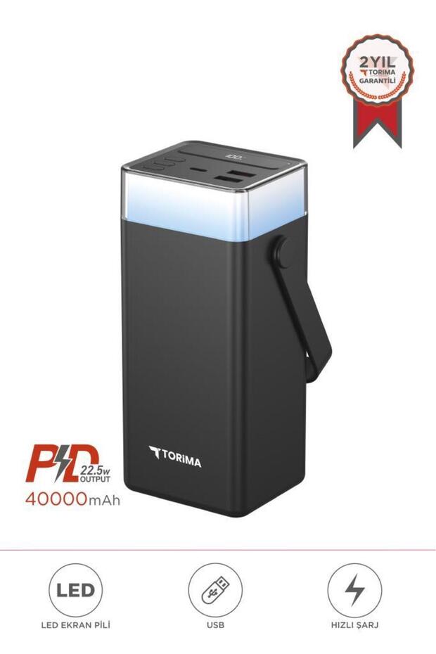 TRM-1041 Siyah 40000 mAh Type-C Lightning 22,5 W Hızlı Şarj RGB Led Işıklı Powerbank - 1