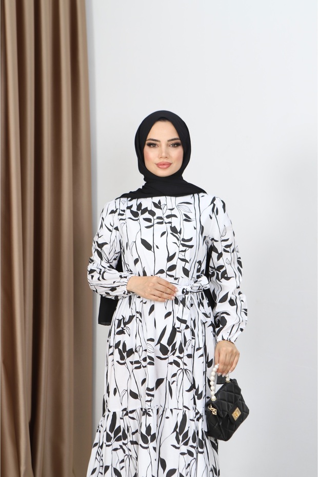 فستان منقوش بأوراق الشجر - 4