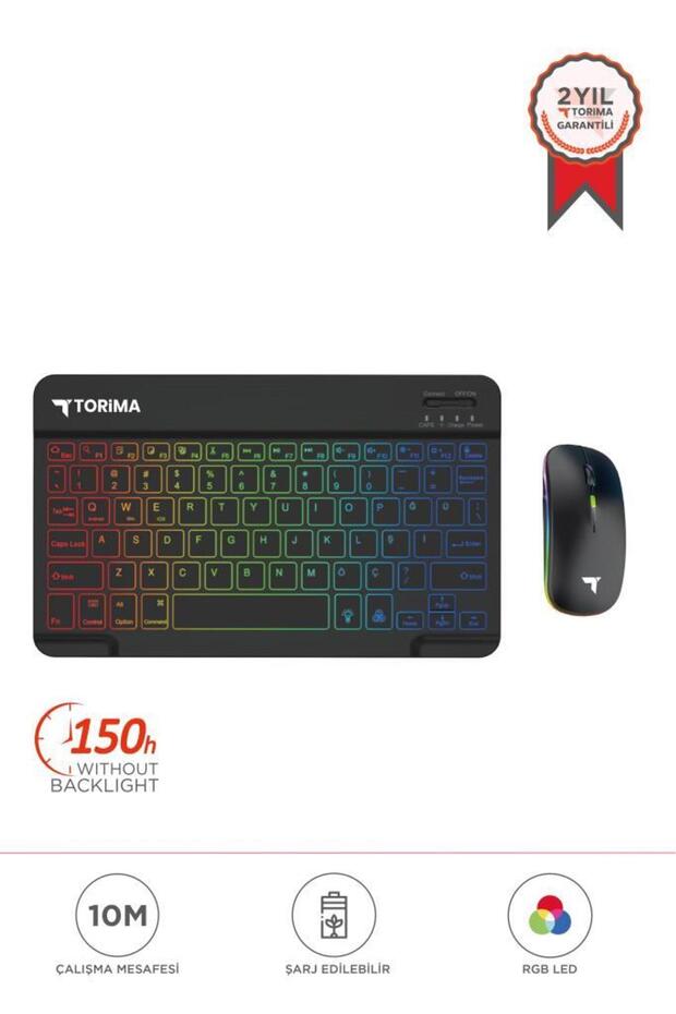 TMK-09 Siyah Şarj Edilebilir RGB Işıklı Kablosuz Klavye Mouse Seti - 1