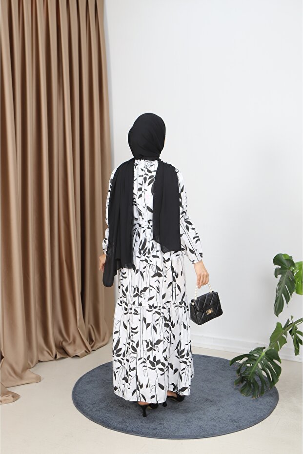 فستان منقوش بأوراق الشجر - 5