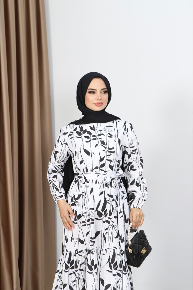 فستان منقوش بأوراق الشجر - 3