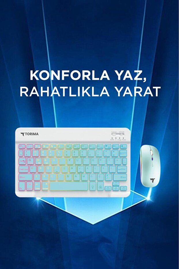 TMK-09 Mavi Şarj Edilebilir RGB Işıklı Kablosuz Klavye Mouse Seti - 3