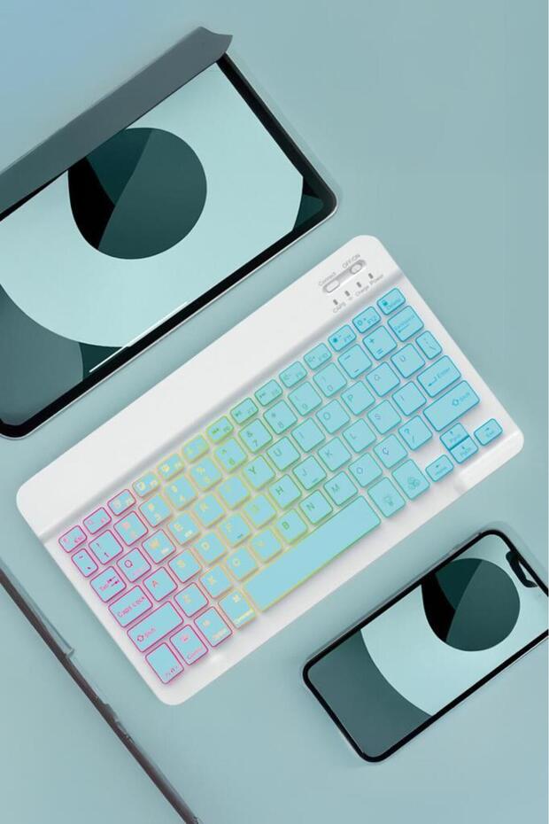 TMK-09 Mavi Şarj Edilebilir RGB Işıklı Kablosuz Klavye Mouse Seti - 5