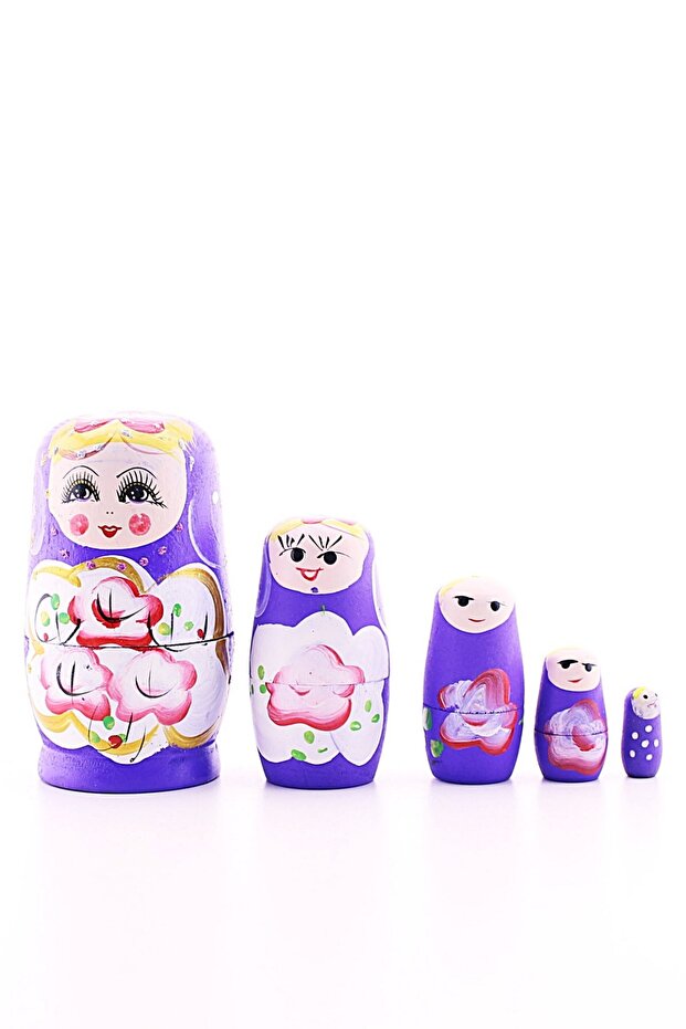 Wooden Chubby Nested Matryoshka Doll Purple Set of 5 Large Size