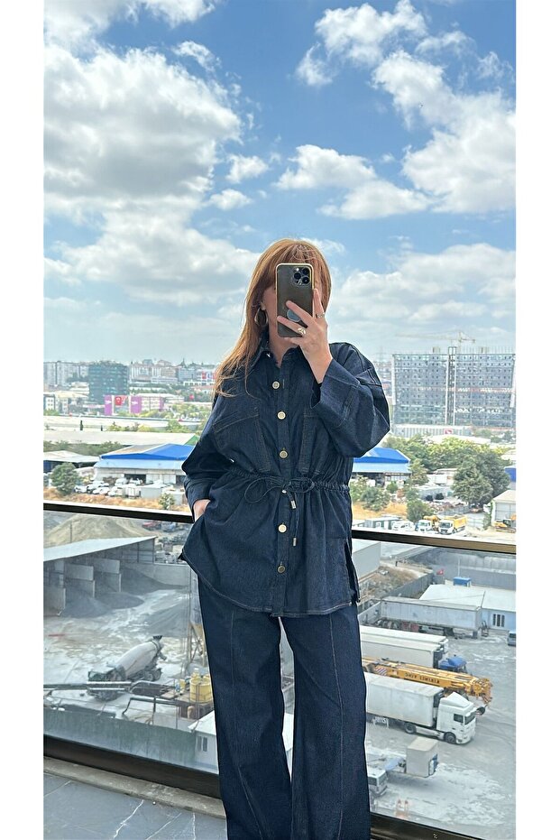 Buttoned Jean Jacket |   Wide Leg Jeans Double Set - 2