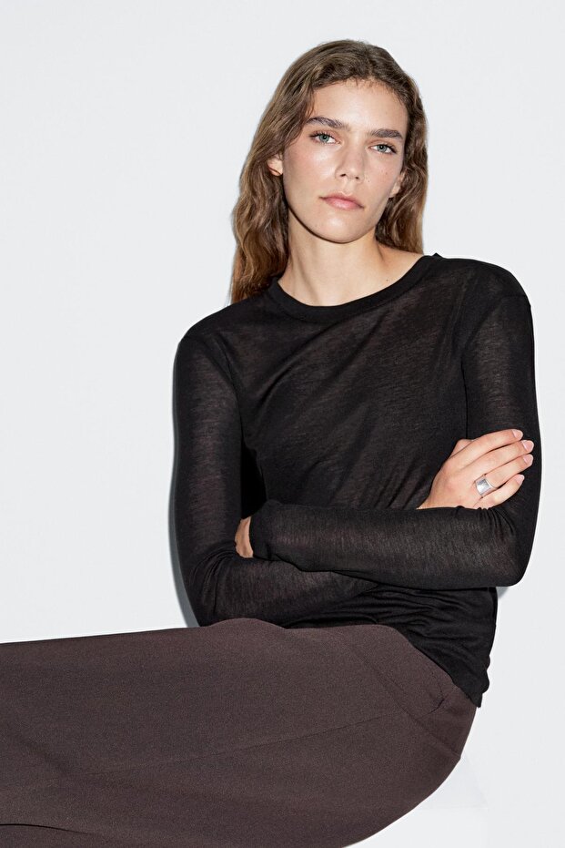 Uzun kollu hafif regular fit t-shirt - 4