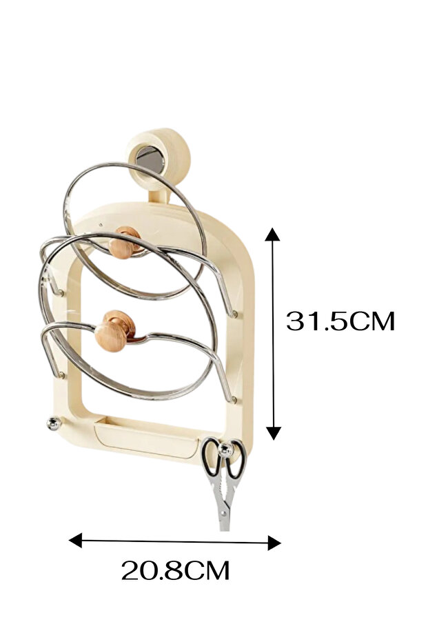 Vantuzlu Çok Amaçlı Mutfak Tava Saklama Tencere Kapak Tutucu Organizer Raf - 3