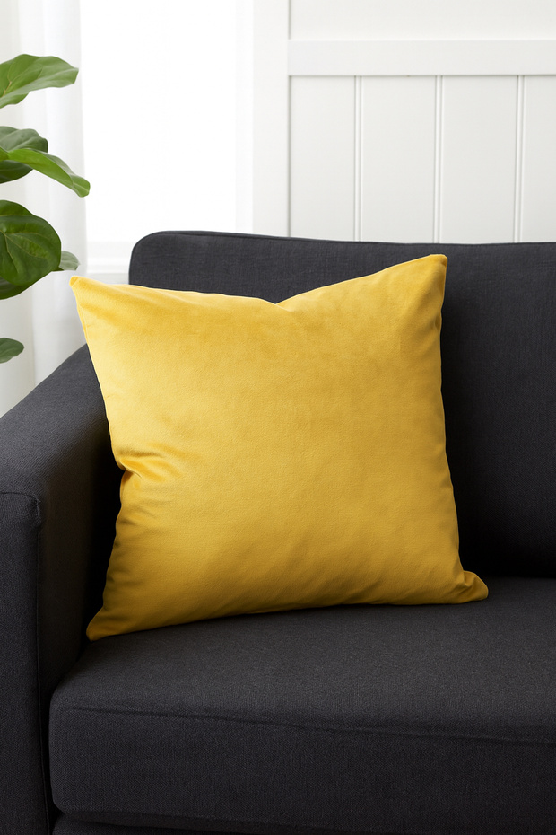 Plain Velvet Throw Pillow Cover Yellow 40X40