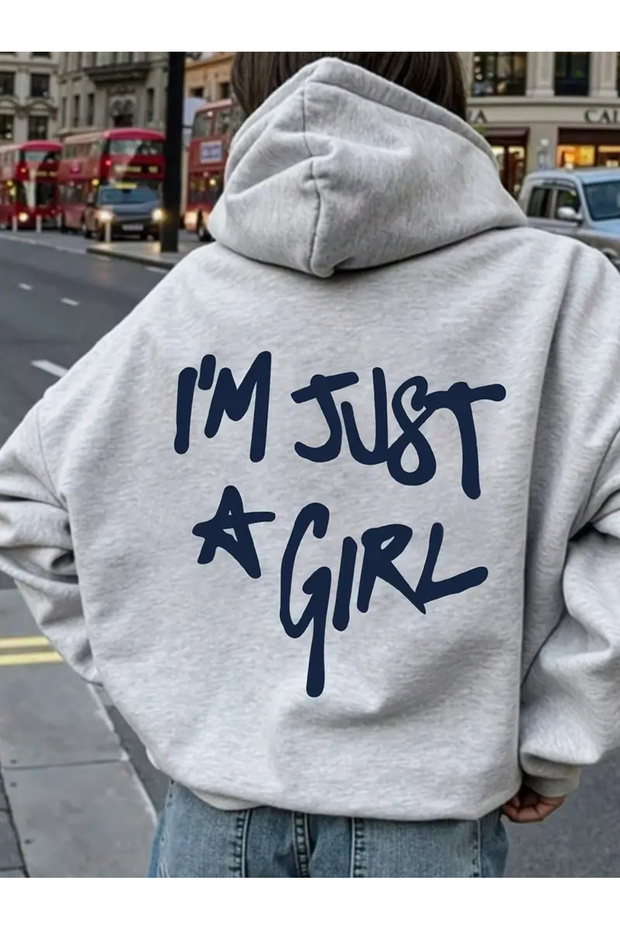 سويت شيرت بقلنسوة مطبوع عليه Just a Girl