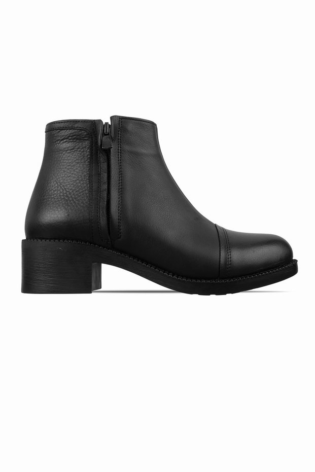 Kley Women's Genuine Leather Zippered Short Heeled Boots 4107