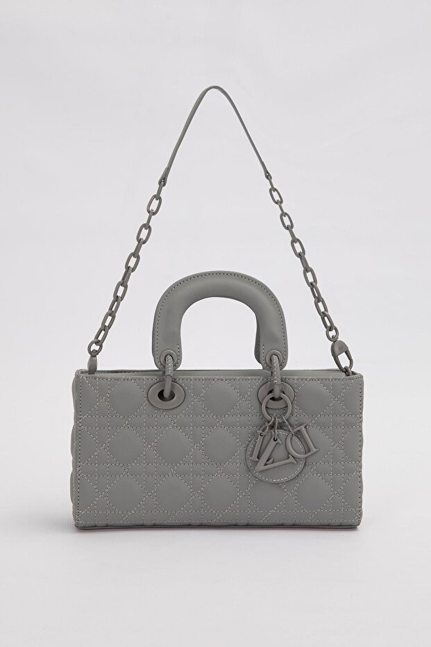 Gray Logo Accessory Chain Shoulder Bag - 1