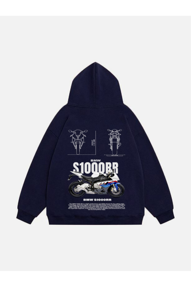 Unisex Bmw S100Rr Printed Hooded Fleece Oversized Sweatshirt