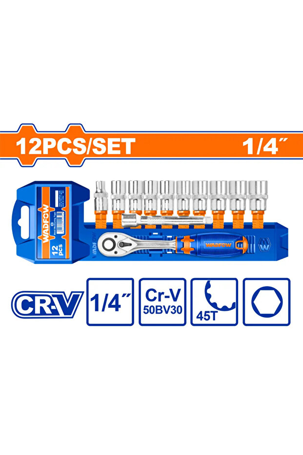 طقم يد راتشت مع حبوب وتوصيلات 12 قطعة 1/4" – WST4212