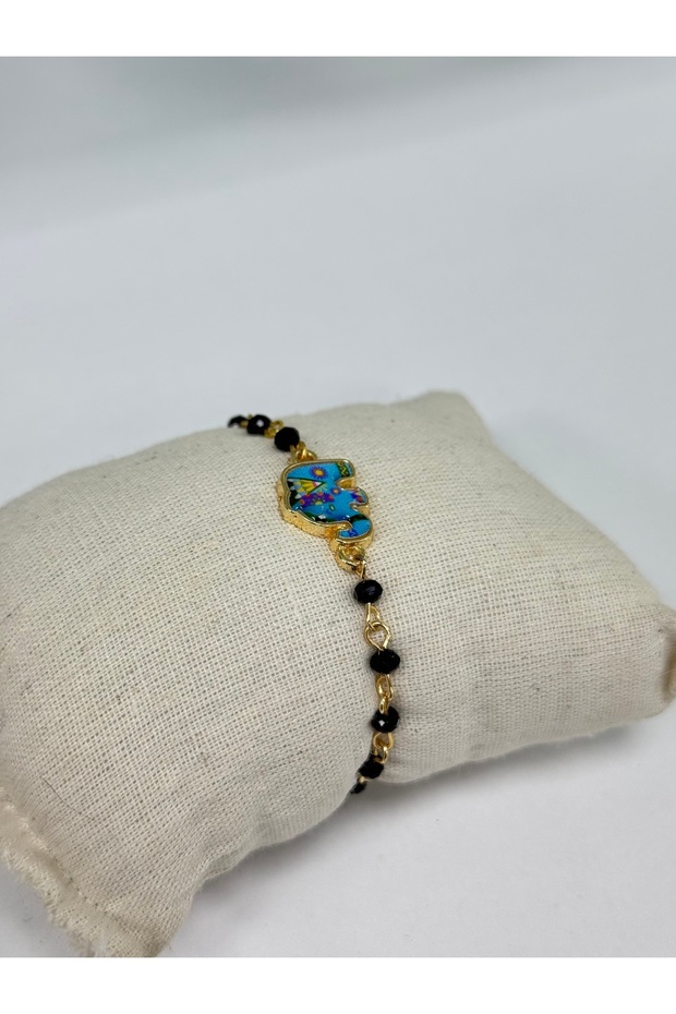 D'Oro Black Beaded Bracelet with Elephant Motif