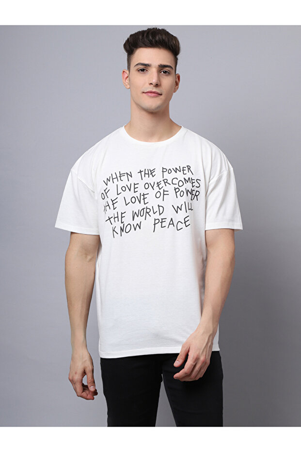 Men Off White Graphic Print Oversized T-Shirt