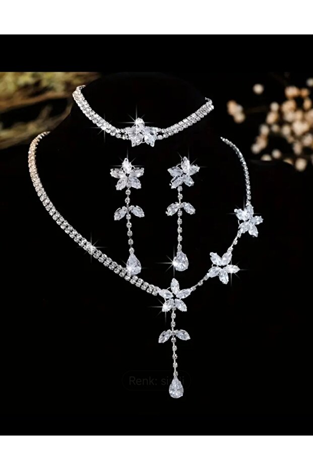 Necklace Set Suslen with Daisy Zircon Stones for Bride Invitation
